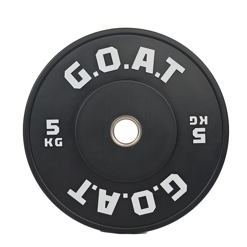 G.O.A.T Black Rubber Weight Plate (5kg) – Olympic Bumper Plate for Strength Training – Durable, Low Noise, Floor Protection - Image 1