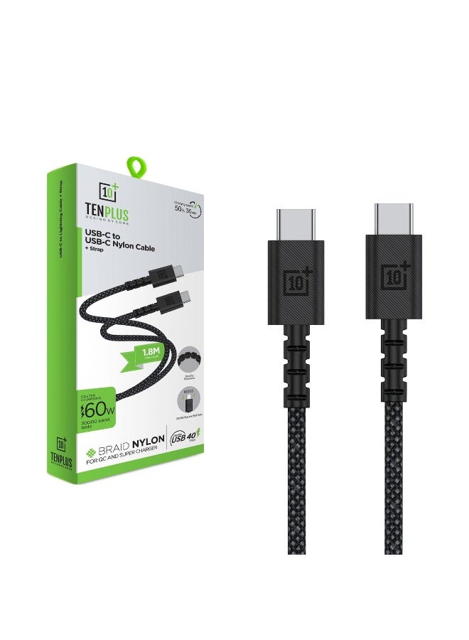 تنبلس كابل نايلون USB C إلى USB C شحن سريع لهاتف iPhone 17/16 Pro Max iPad mini 6 MacBook Pro Air Samsung S25 S24 1.8M أسود - Image 1