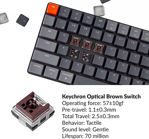 Keychron K3 Version 2, 75% Layout 84 Keys Ultra-Slim Wireless Bluetooth/USB Wired Mechanical Keyboard with White Backlit, Hot-Swappable Low-Profile Keychron Optical Brown Switch for Mac Windows - Image 4