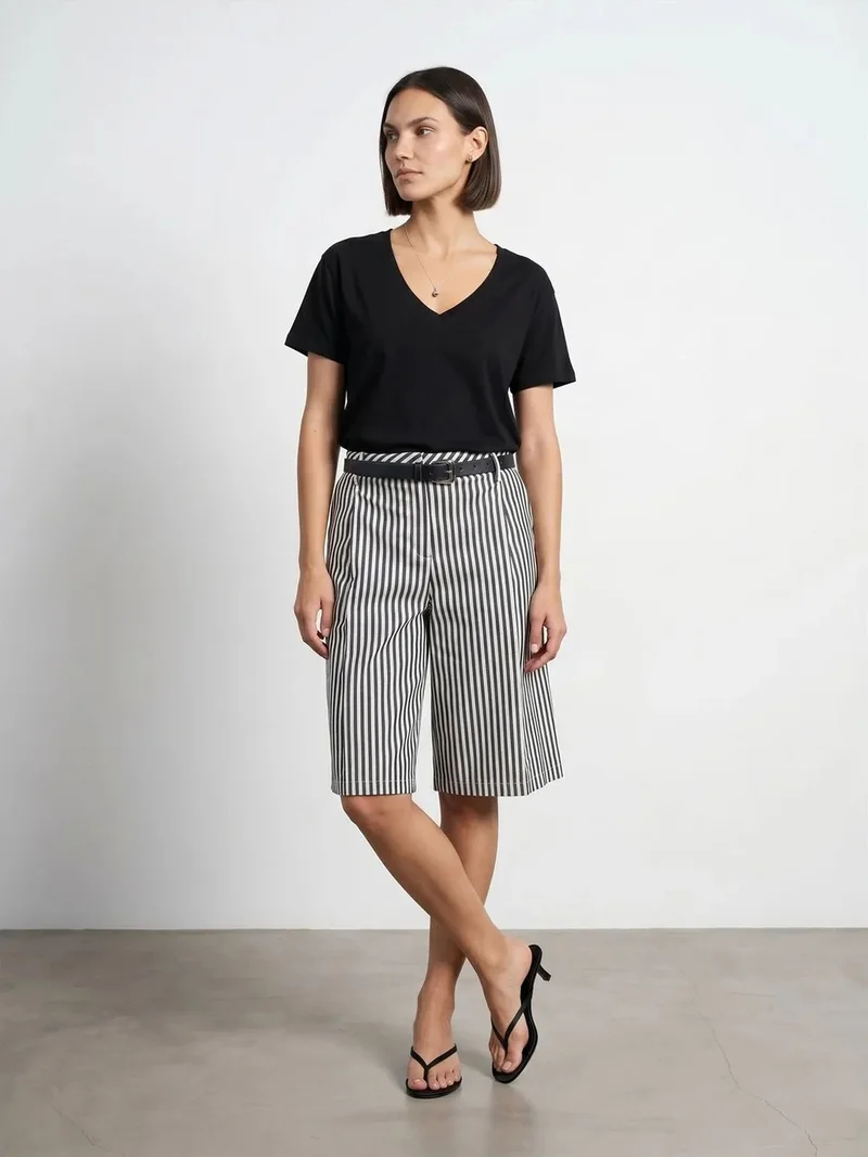 ديلفين Dilvin Cotton Tencel V-Neck Short-Sleeve Blouse