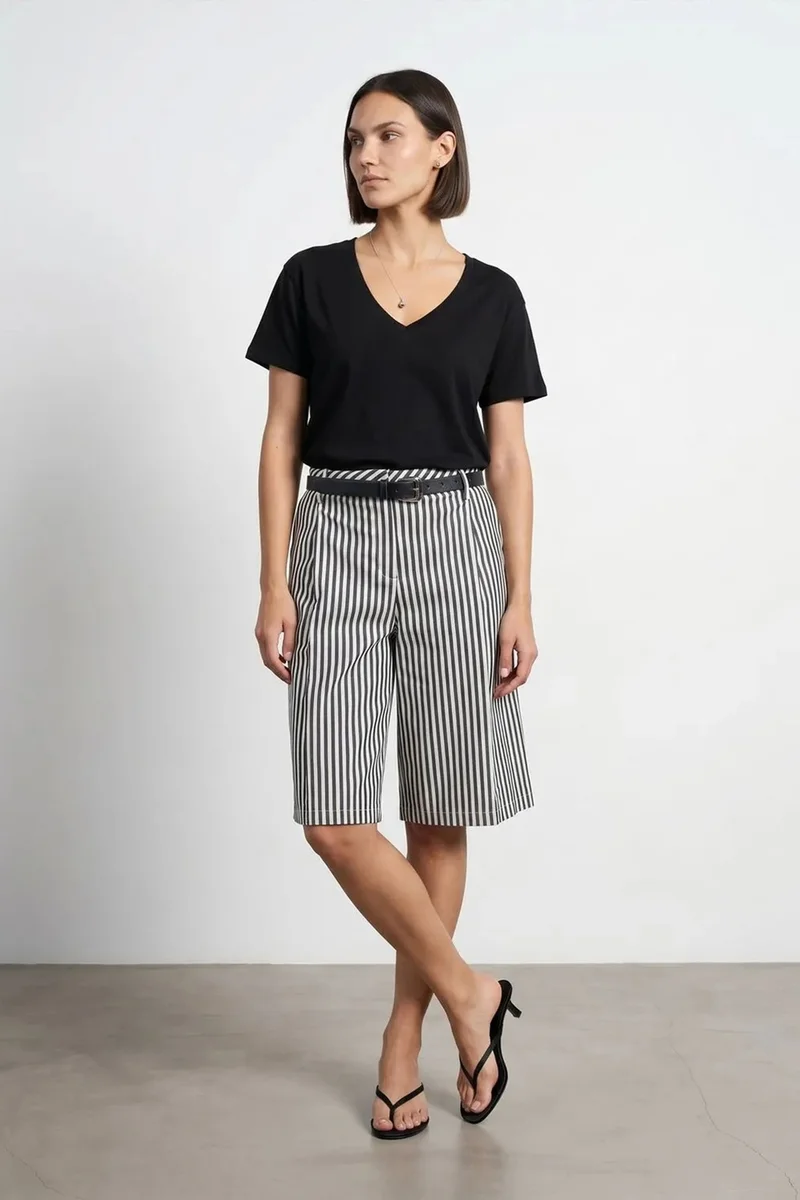 DILVIN Cotton Tencel V-Neck Short-Sleeve Blouse
