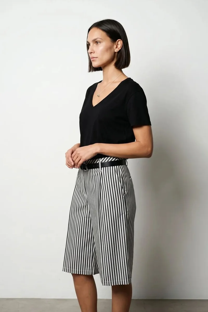 Dilvin Black DILVIN Cotton Tencel V-Neck Short-Sleeve Blouse for Women | Best Price UAE