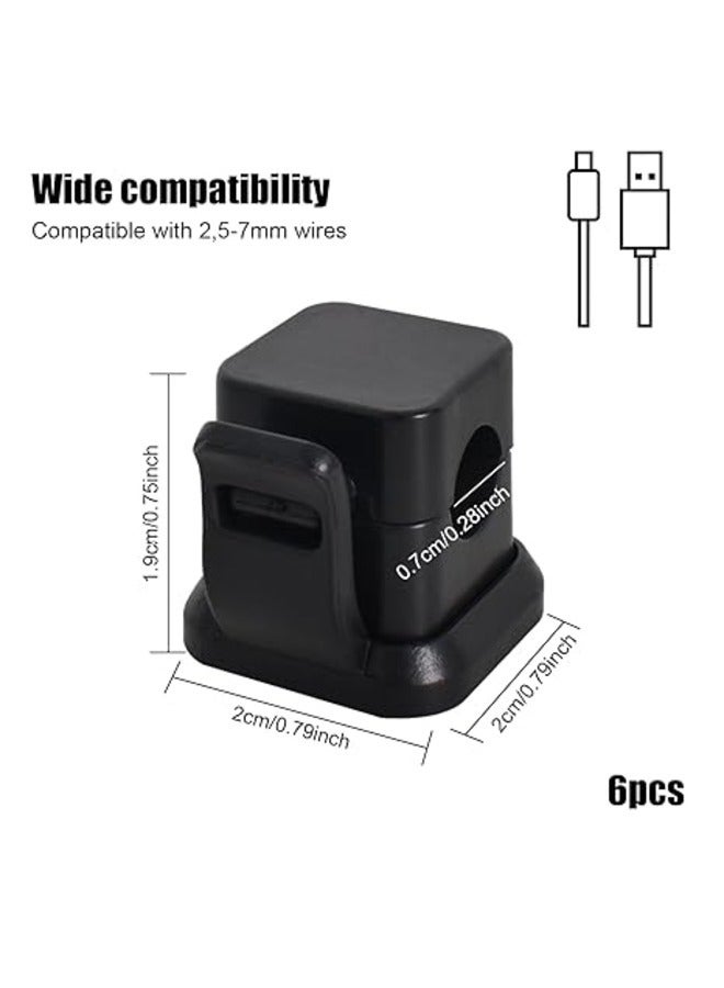 H.F.J HFJ 6-Pack Adhesive Cable Organizer – Charger and Cord Management Clips for Home, Office, Wall, Desktop, and Nightstand. Ideal for Power Cords, USB Cables, TV Wires, and PC Accessories. (BLACK) - Image 2