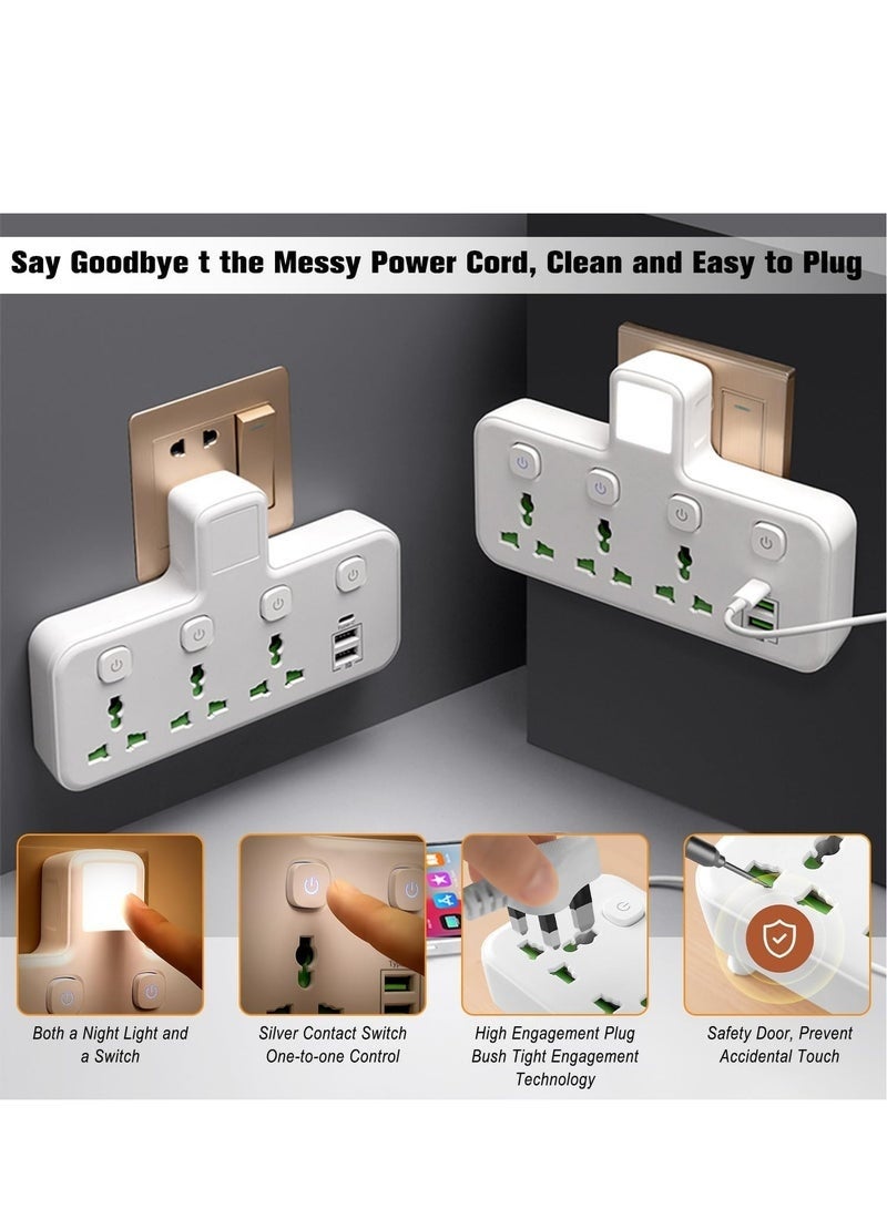 Multi Plug Extension Socket Adapter with Night Light, Universal Extension Power Adapter With 2 USB-A & 1 USB-C(Fast Charger Ports),Extender Wall Charge Socket 3 Way Adaptor - Image 4