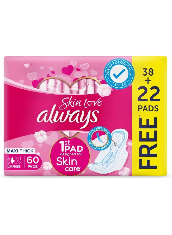 Always Always Cotton Skin Love Sanitary Pads, 60 Large Thick Pads  - Image 1