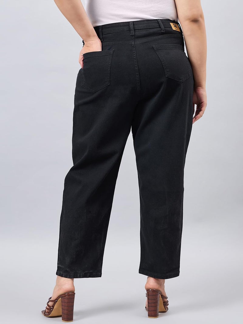 Style Quotient Women Plus Size Black Mom Fit High Rise Stretchable Jeans - Image 5