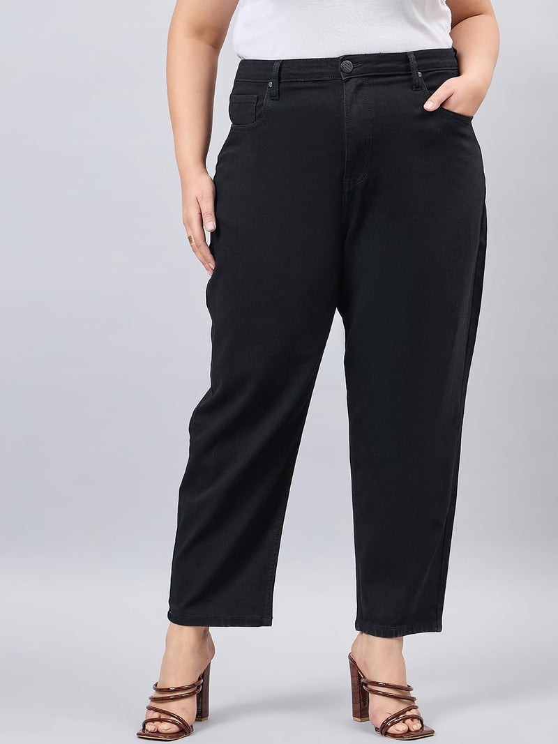 Style Quotient Women Plus Size Black Mom Fit High Rise Stretchable Jeans - Image 2