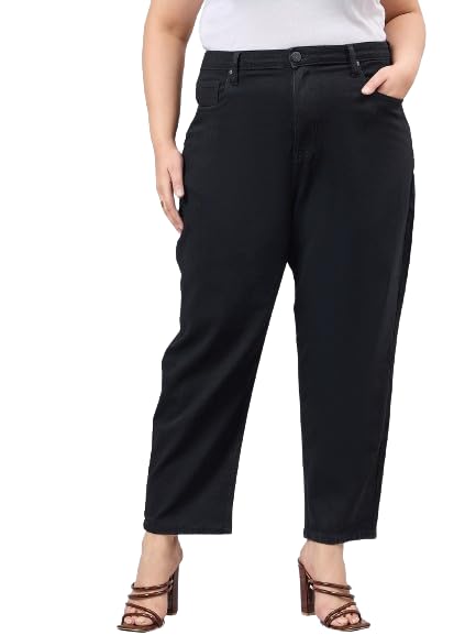 Style Quotient Women Plus Size Black Mom Fit High Rise Stretchable Jeans - Image 1