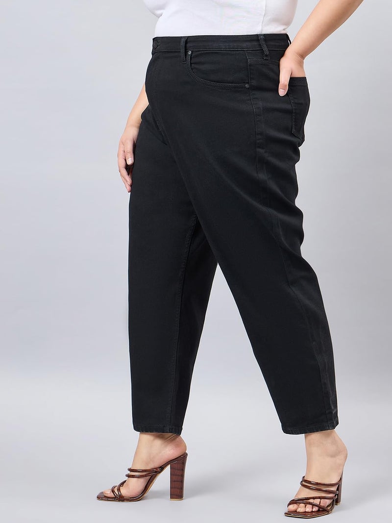 Style Quotient Women Plus Size Black Mom Fit High Rise Stretchable Jeans - Image 4