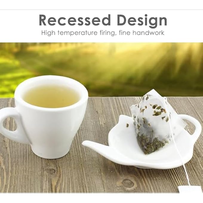 ذا وايت شوب 4 قطع حامل أكياس شاي على شكل إبريق شاي، قاعدة أكواب أكياس شاي، طبق توابل للصلصة، أطباق الحلوى، أطباق المقبلات، طبق تقديم، وعاء، وعاء من السيراميك الأبيض - Image 5