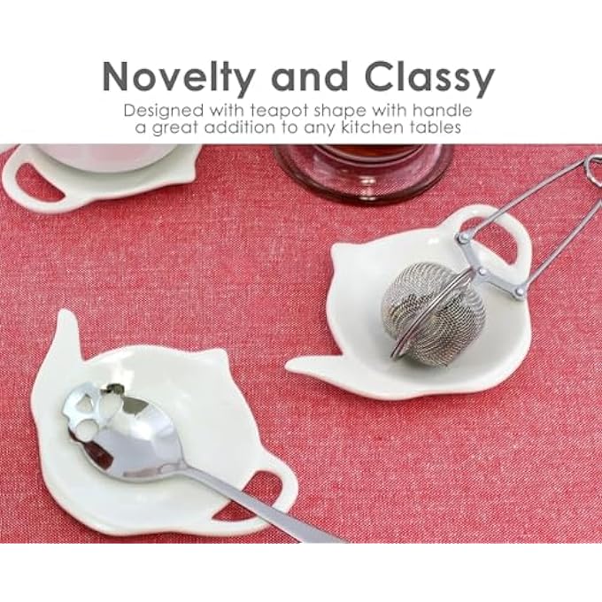 ذا وايت شوب 4 قطع حامل أكياس شاي على شكل إبريق شاي، قاعدة أكواب أكياس شاي، طبق توابل للصلصة، أطباق الحلوى، أطباق المقبلات، طبق تقديم، وعاء، وعاء من السيراميك الأبيض - Image 4