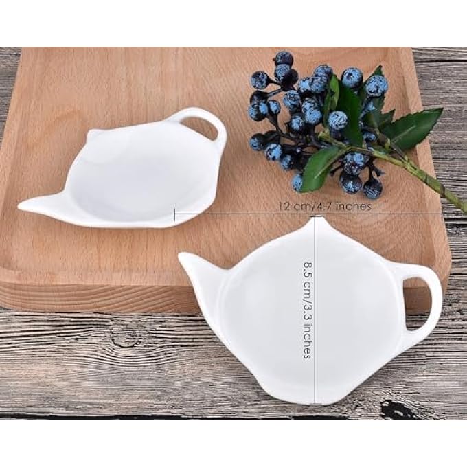 ذا وايت شوب 4 قطع حامل أكياس شاي على شكل إبريق شاي، قاعدة أكواب أكياس شاي، طبق توابل للصلصة، أطباق الحلوى، أطباق المقبلات، طبق تقديم، وعاء، وعاء من السيراميك الأبيض - Image 3