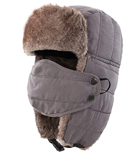 Connectyle Trooper Trapper Hat with Mask Warm Winter Hats for Men Women Ear Flaps Hunting Hat Grey - Image 1