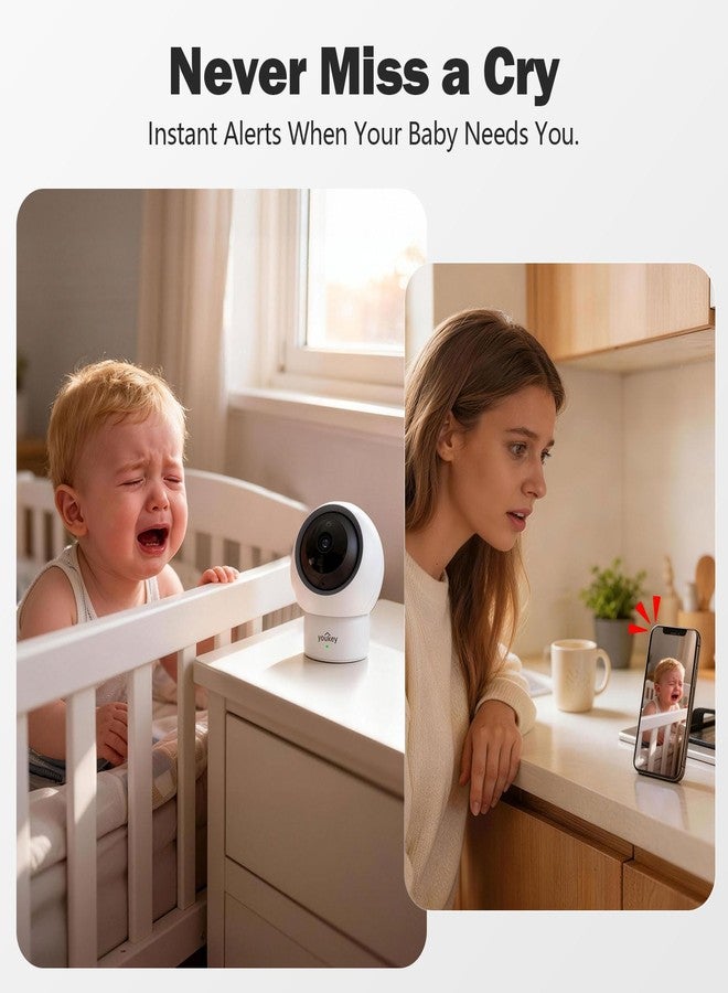 youkey 2.5K Baby Monitor, AI Crying & Motion Detection for Peace of Mind, 360° Pan/Tilt, Invisible Night Vision, Two-Way Audio to Soothe & Comfort, No Subscription, Local Storage, 2.4GHz & 5G - Image 4