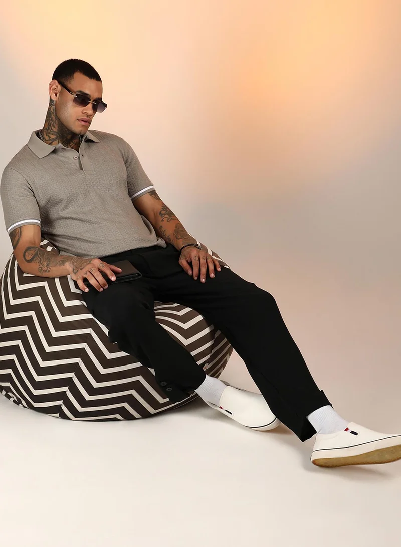 كامبوس سوترا Men's Cloud Grey Textured Polo T-Shirt