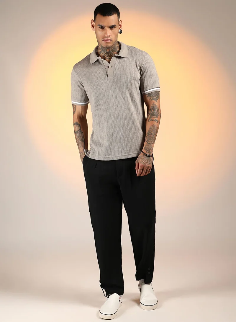 كامبوس سوترا Men's Cloud Grey Textured Polo T-Shirt