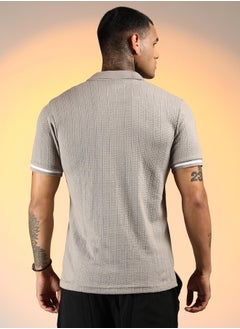 كامبوس سوترا Men's Cloud Grey Textured Polo T-Shirt  - Image 5
