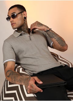 كامبوس سوترا Men's Cloud Grey Textured Polo T-Shirt  - Image 1