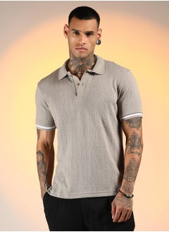 كامبوس سوترا Men's Cloud Grey Textured Polo T-Shirt  - Image 2