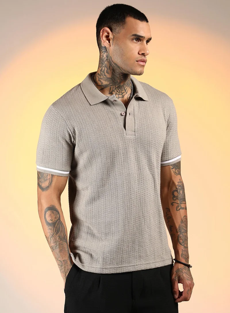 كامبوس سوترا Men's Cloud Grey Textured Polo T-Shirt