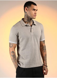 كامبوس سوترا Men's Cloud Grey Textured Polo T-Shirt  - Image 3