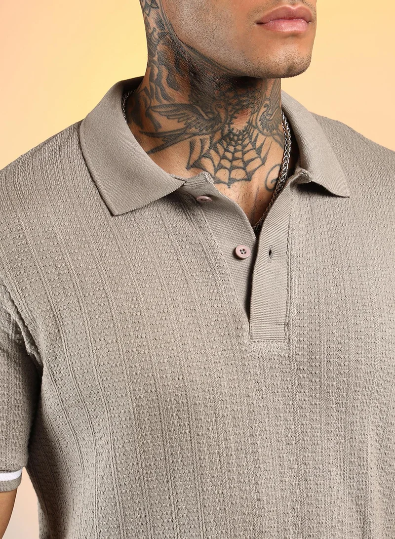 كامبوس سوترا Men's Cloud Grey Textured Polo T-Shirt