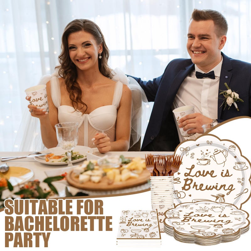 Zubebe 120 Pieces Love Is Brewing Bridal Shower Decorations Party Supplies Favors For 24 Guests  Paper Plates (7 And 9 Inch)  Cups  Forks  Paper Napkins  Disposable Dinnerware - Image 3