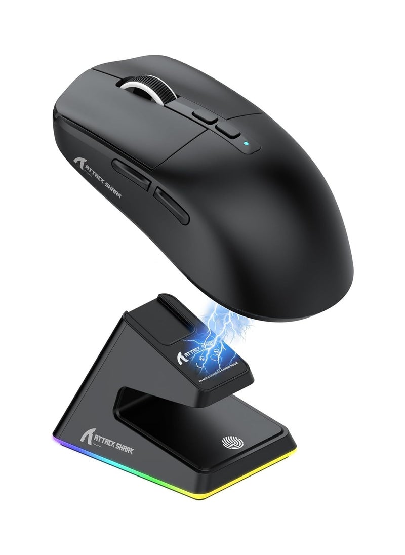 Attack Shark Attack Shark X6 Wireless Gaming Mouse RGB Magnetic Charging Dock,49g Ultralight X3 Upgrade,Tri-Mode 2.4GHz/BT5.2/USB-C,PAW3395 Sensor 26KDPI,G502 Programmable Mice for Win/Mac - Black  - Image 1