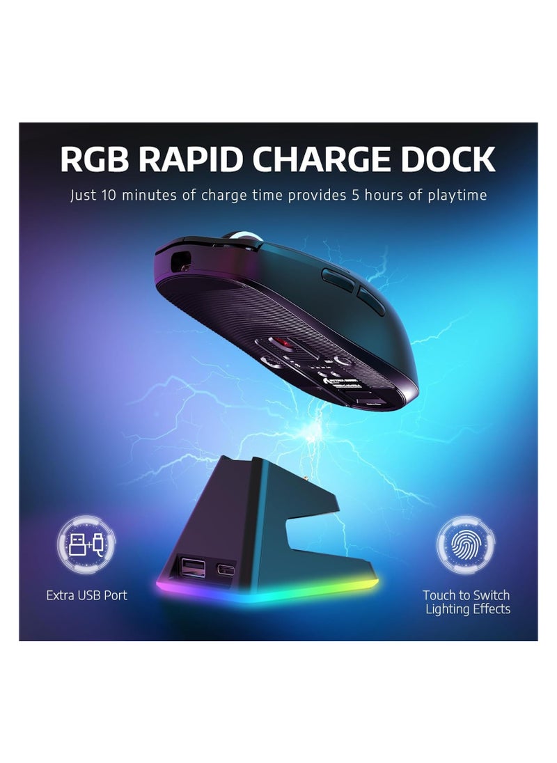 Attack Shark Attack Shark X6 Wireless Gaming Mouse RGB Magnetic Charging Dock,49g Ultralight X3 Upgrade,Tri-Mode 2.4GHz/BT5.2/USB-C,PAW3395 Sensor 26KDPI,G502 Programmable Mice for Win/Mac - Black  - Image 4