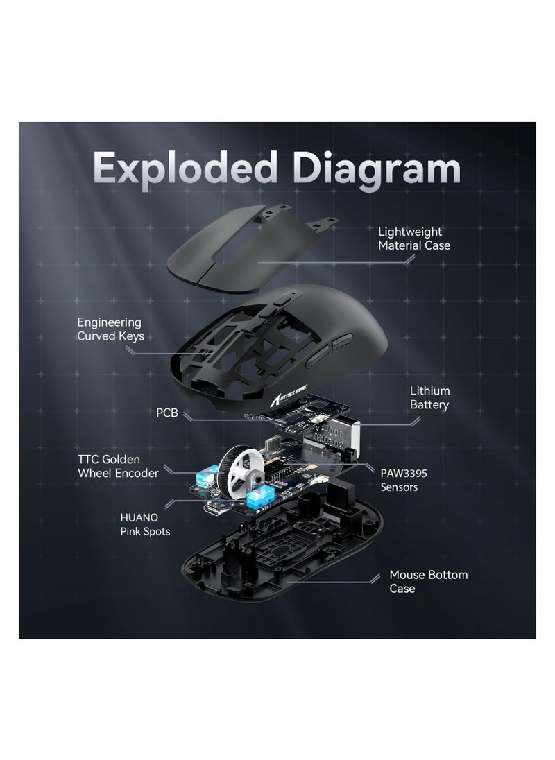 Attack Shark Attack Shark X6 Wireless Gaming Mouse RGB Magnetic Charging Dock,49g Ultralight X3 Upgrade,Tri-Mode 2.4GHz/BT5.2/USB-C,PAW3395 Sensor 26KDPI,G502 Programmable Mice for Win/Mac - Black  - Image 5