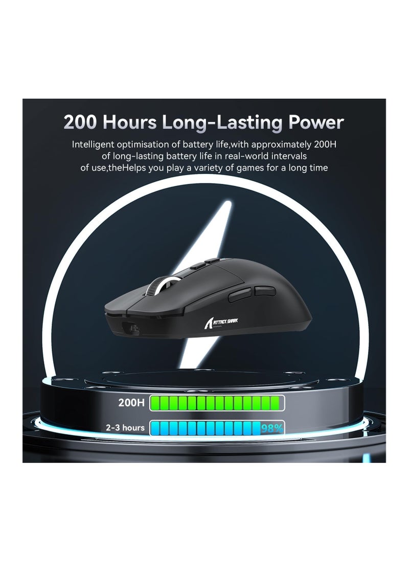 Attack Shark X6 Wireless Gaming Mouse RGB Magnetic Charging Dock,49g Ultralight X3 Upgrade,Tri-Mode 2.4GHz/BT5.2/USB-C,PAW3395 Sensor 26KDPI,G502 Programmable Mice for Win/Mac - Black