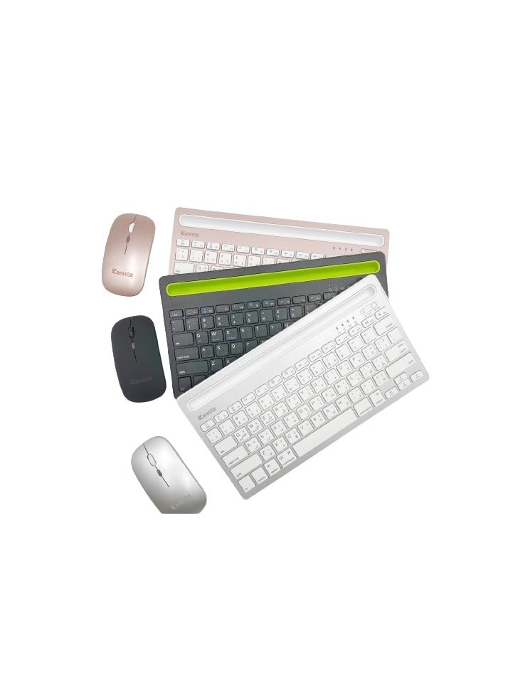 Kannzz Rechargeable Bluetooth Keyboard Arabic & English with Wireless Mouse: Multi-Device Dual Channel Compatibility for iOS, Windows, and Android. - Image 3
