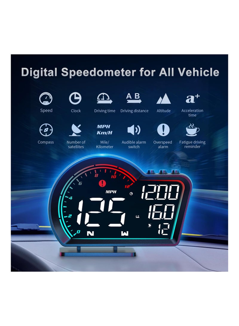 SYOSI HUD Digital Speedometer for Car Universal Heads Up Display Oversize Screen Large LCD MPH Speed Fatigued Diving Alert Over Alarm Compass All Vehicle - Image 3
