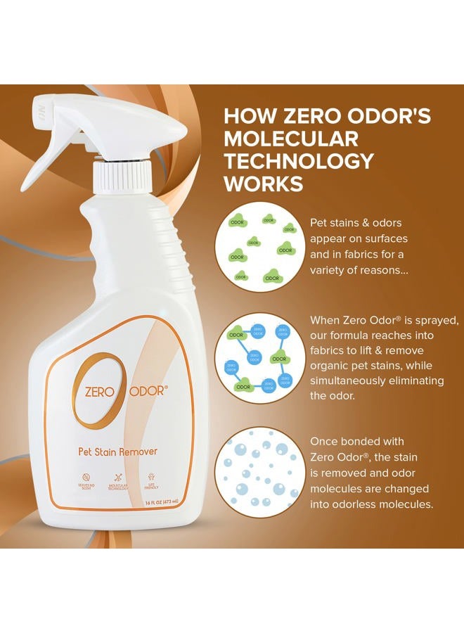 Zero Odor Pet Stain Remover & Odor Eliminator - Permanently Remove Stain & Odor with Patented Technology Best for Carpet, Furniture, Floors, Pet Bed– Look and Smell Great, 16oz (Over 400 Sprays) - Image 4