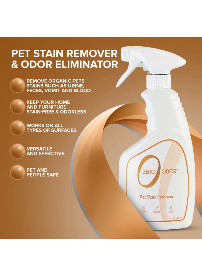 Zero Odor Pet Stain Remover & Odor Eliminator - Permanently Remove Stain & Odor with Patented Technology Best for Carpet, Furniture, Floors, Pet Bed– Look and Smell Great, 16oz (Over 400 Sprays) - Image 5
