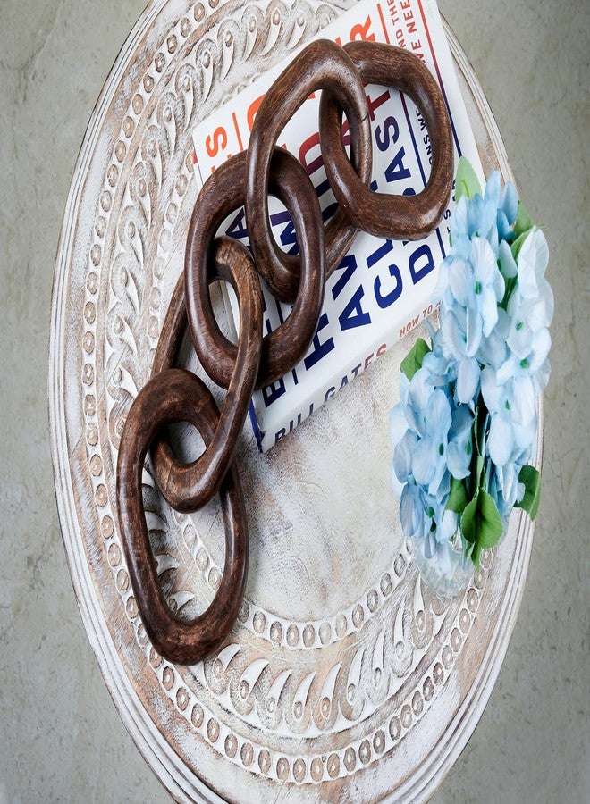 سلسلة خشبية مزخرفة بخمس حلقات منحوتة يدويًا، هدية مثالية لمنزل جديد، قطعة ديكور ريفية، سلسلة خشبية كبيرة لغرفة المعيشة أو طاولة القهوة، مناسبة للمنزل الريفي، مقاس 16 × 4 × 2 (لون الجوز). - Image 3