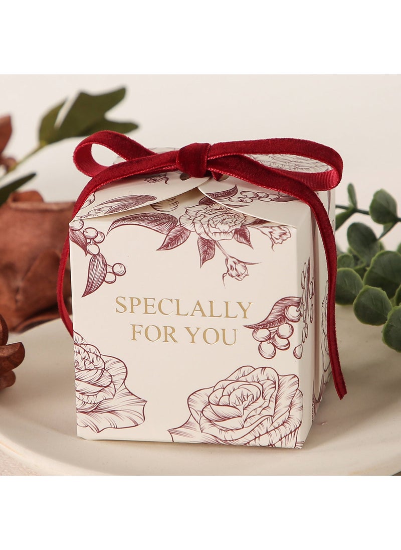 2024 Creative Hand-painted Floral Favor Boxes Red suede ribbon (without pearl accessories)