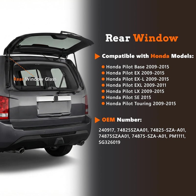 Blshwez Rear Window Struts, Heavy-Duty Rear Glass Shocks Lift Supports for 2009-2015 Honda Pilot Base/EX/EX-L/EXL/LX/SE/Touring Models, Replaces OEM# 240917 74825SZAA01, 2PCS - Image 2