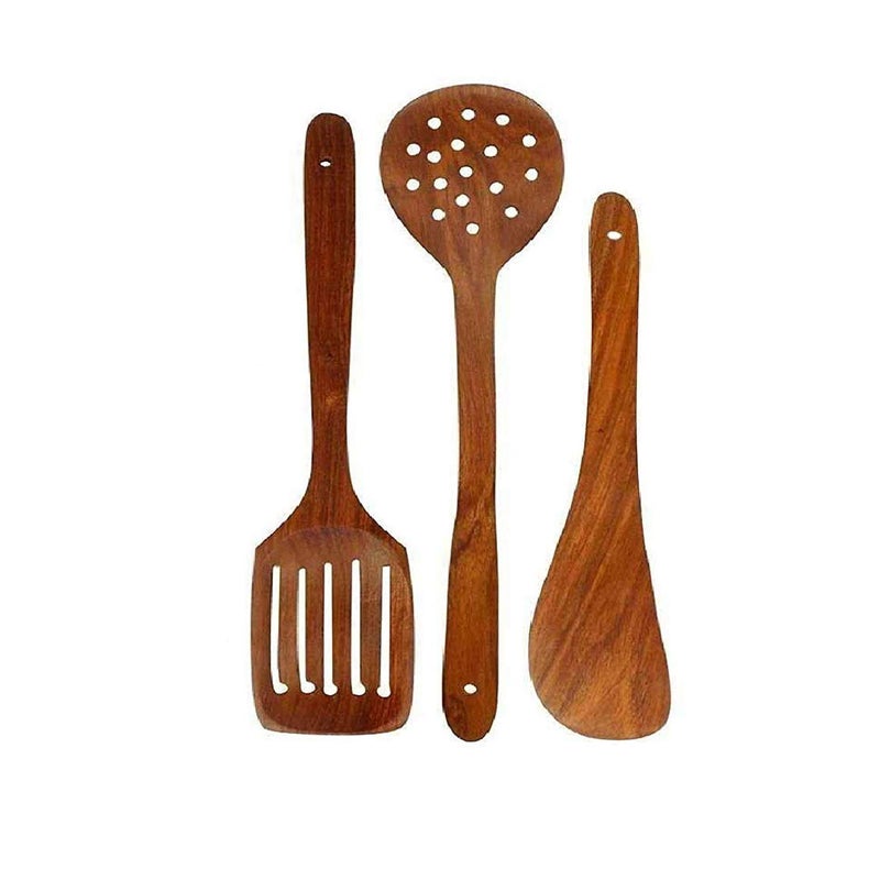 Rolimoli Handmade Wooden Serving and Cooking Spoon Kitchen Utensil Set of 3