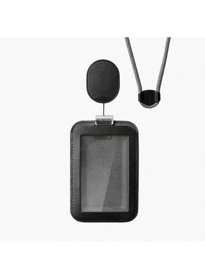 Orbitkey Orbitkey ID Card Holder Pro | Made with LWG-Certified Top Grain Leather and Durable Dyneema Cord | Holds 1 Access Card & 2 RFID Cards | Interchangeable Orientation | (with Lanyard, Black) - Image 4