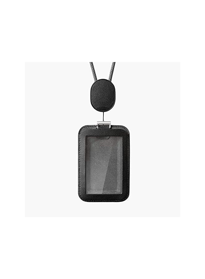 Orbitkey Orbitkey ID Card Holder Pro | Made with LWG-Certified Top Grain Leather and Durable Dyneema Cord | Holds 1 Access Card & 2 RFID Cards | Interchangeable Orientation | (with Lanyard, Black) - Image 1