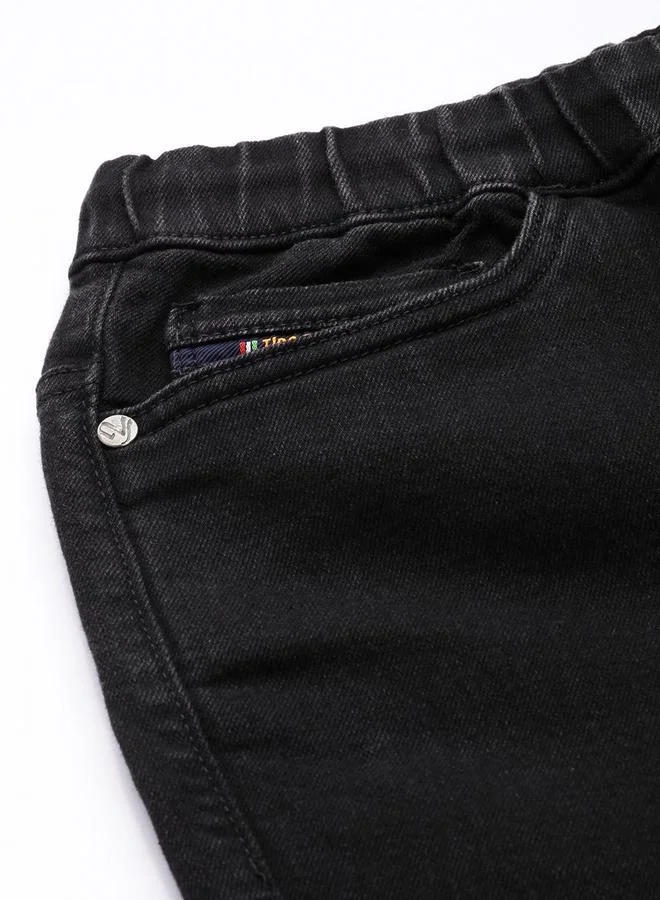 The Indian Garage Co Black Men Black Slim Fit Solid Denim Joggers for Men | Best Price UAE