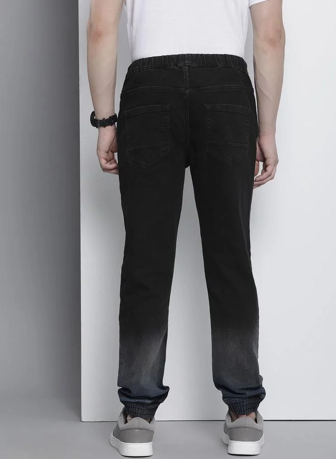 The Indian Garage Co Black Men Black Slim Fit Solid Denim Joggers for Men | Best Price UAE