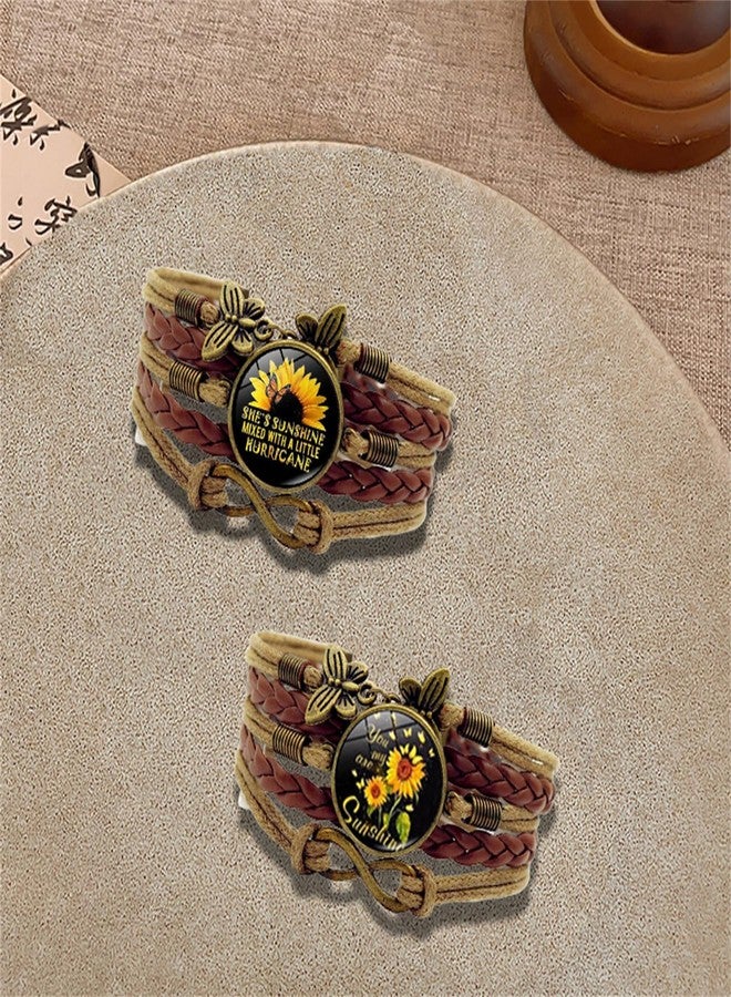 سوار RLHRNDE بوهيمي من الجلد مزين بزهرة عباد الشمس للنساء، مصنوع يدويًا، سوار صداقة "أنتِ شمسي"، سوار رعاة البقر الغربي، قابل للتعديل، مجوهرات منسوجة، هدايا (بني D) - Image 5