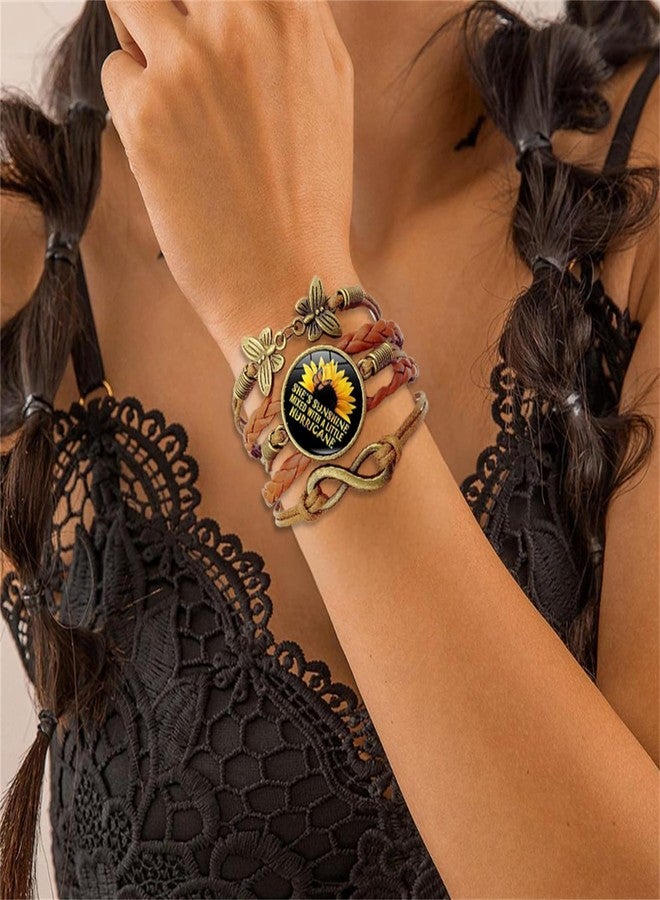 سوار RLHRNDE بوهيمي من الجلد مزين بزهرة عباد الشمس للنساء، مصنوع يدويًا، سوار صداقة "أنتِ شمسي"، سوار رعاة البقر الغربي، قابل للتعديل، مجوهرات منسوجة، هدايا (بني D) - Image 3