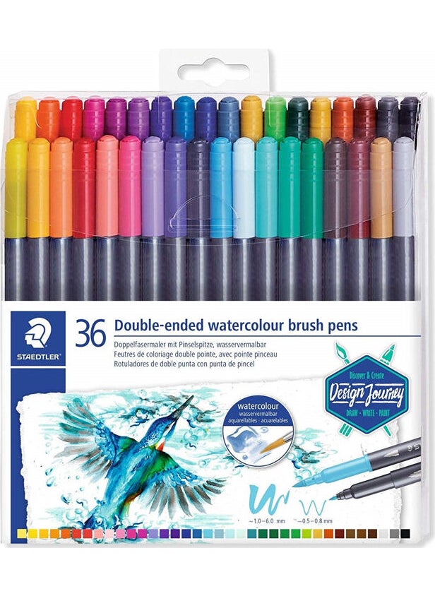STAEDTLER Marsgraphic Duo Brush Pen Colored Double-Sided Brush Tip Marker Set of 36 