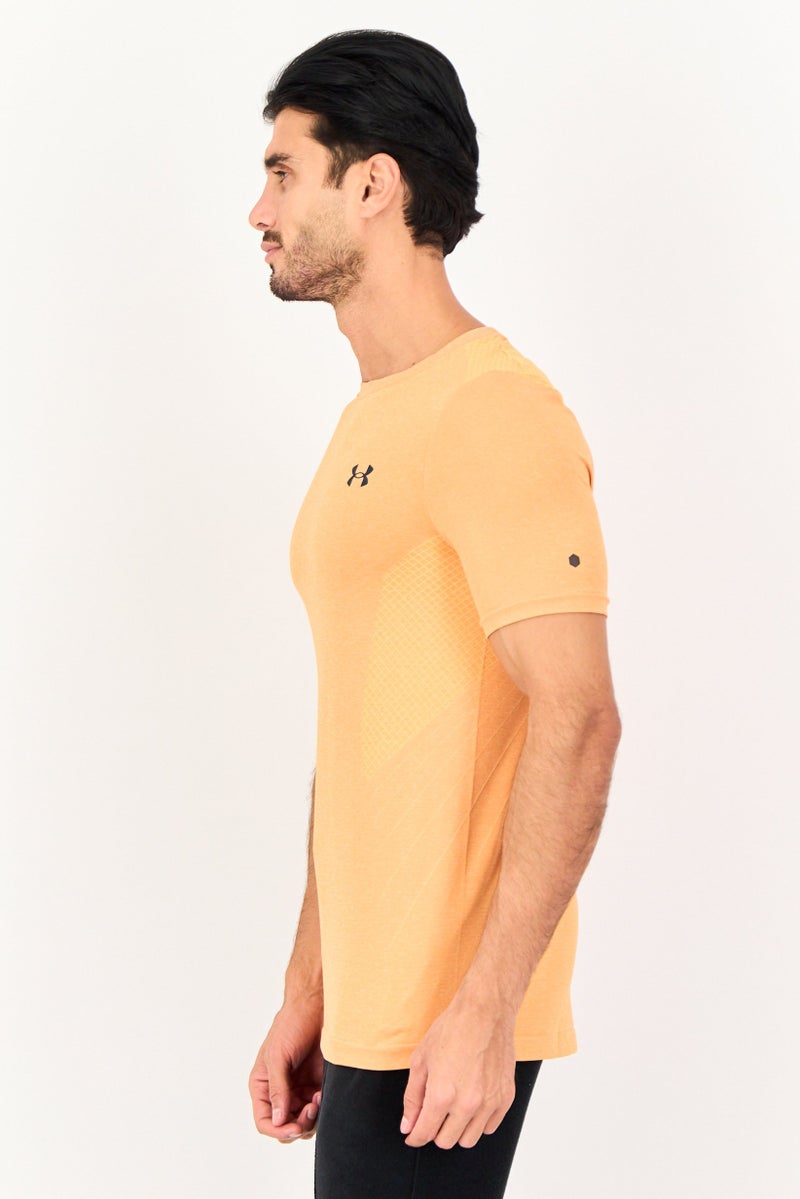 UNDER ARMOUR Men Fitted Short Sleeve Rush Seamless Training T-Shirt, Orange - Image 3