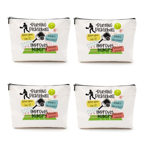 CQM 4pcs Pickleball Gifts Makeup Bag Ball Player Cosmetic Bag Ball Lover with Zipper Pouch Accessories Pickleball Lover Gifts for Women Girls Mom Fans Player Friendship Travel Cosmetic Pouch - Image 1