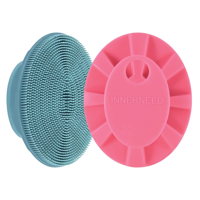 INNERNEED Silicone Face Scrubber Exfoliating Brush Manual Handheld Facial Cleansing Brush Blackhead Remover FoodGrade Soft Bristles Dark GreenPink