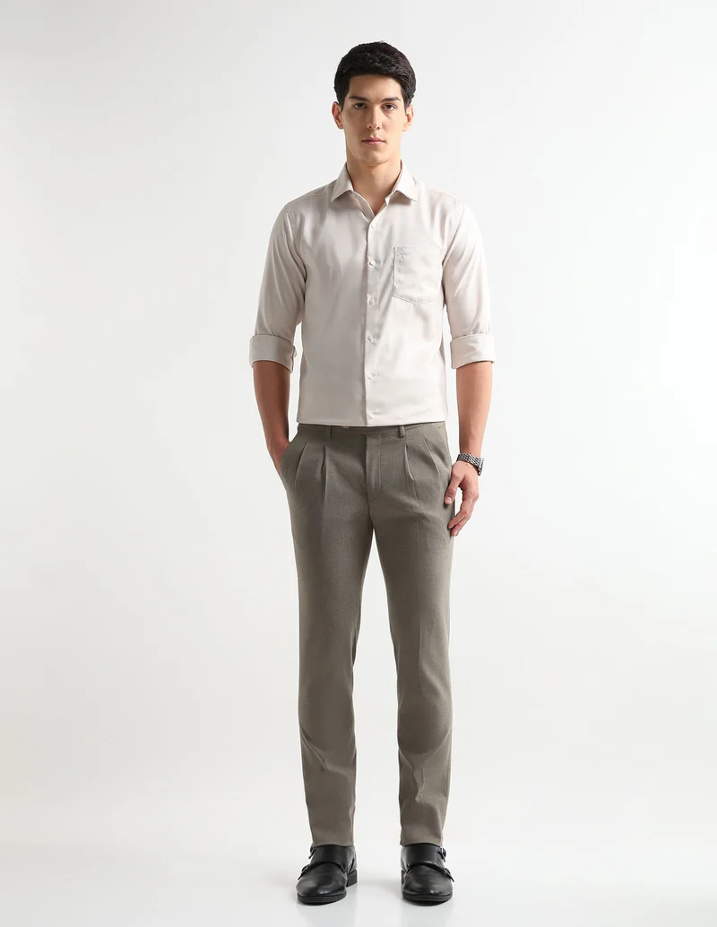 Arrow Light Yellow Manhattan Slim Fit Auto Press Shirt for Men | Best Price UAE